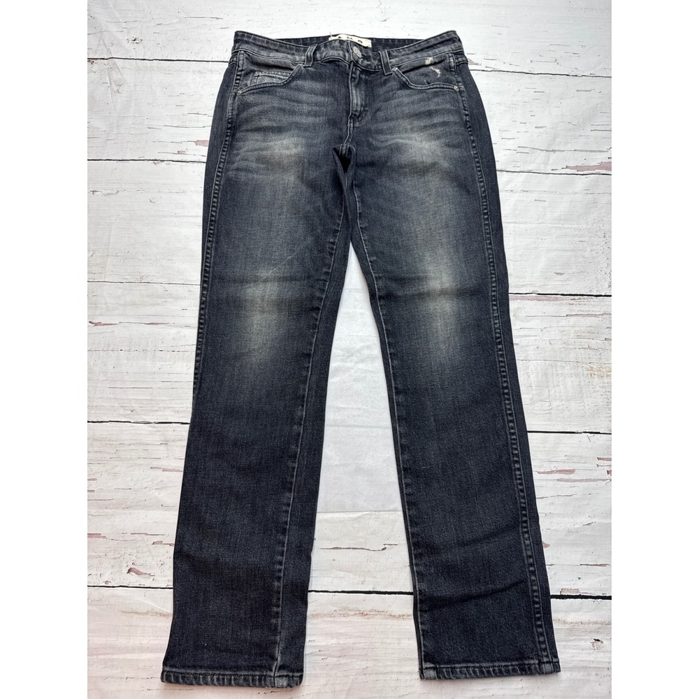 AMO Bow Vixen Straight Leg Jeans Faded Black Denim 26 Coquette Aesthetic